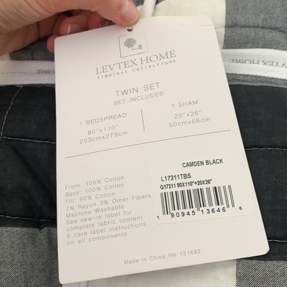 Levtex Home Reversible twin plaid Camden black bedspread set set of 2 - Picture 5 of 9